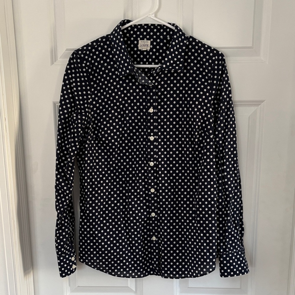 100% Cotton Navy Polka Dot Women’s Button Down Shirt